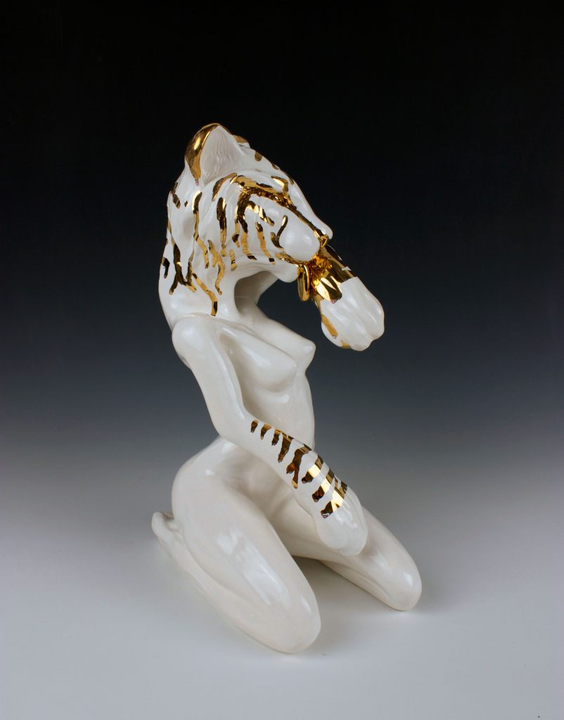 student ceramic work of anthropomorphic tiger
