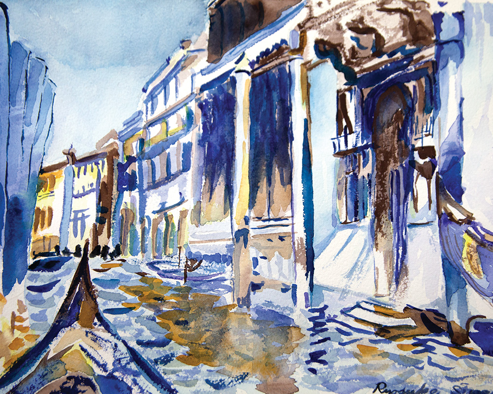 watercolor painting of Venice waterway