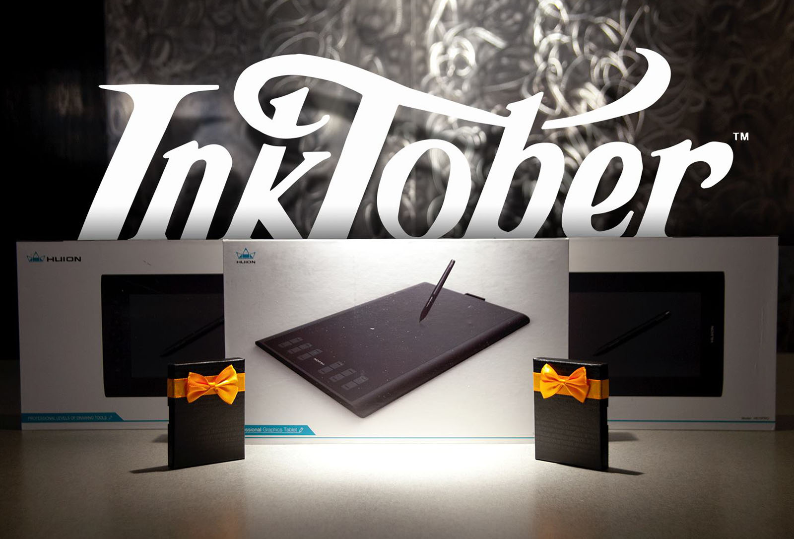 Inktober prizes for students including drawing tablets