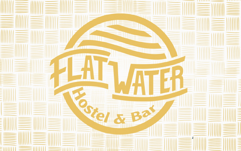 decorative background featuring Flatwater logo