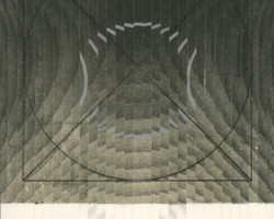 <b>Anna Trojanowska</b><br><i>ECHOLALIA_16</i><br>2022<br>lithograph on Carrara marble, collage<br>31 cm × 41 cm