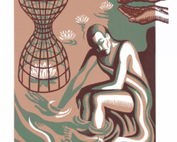 <b>Natalia Moroz</b><br><i>Distortion of Time</i><br>2005<br>linocut<br>15 in x 16.5 in